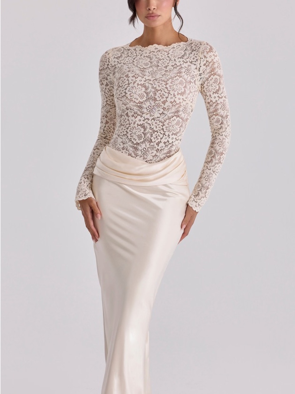 House of CB- ELLIE Vintage Ivory Lace Long Sleeve BODYSUIT ONLY